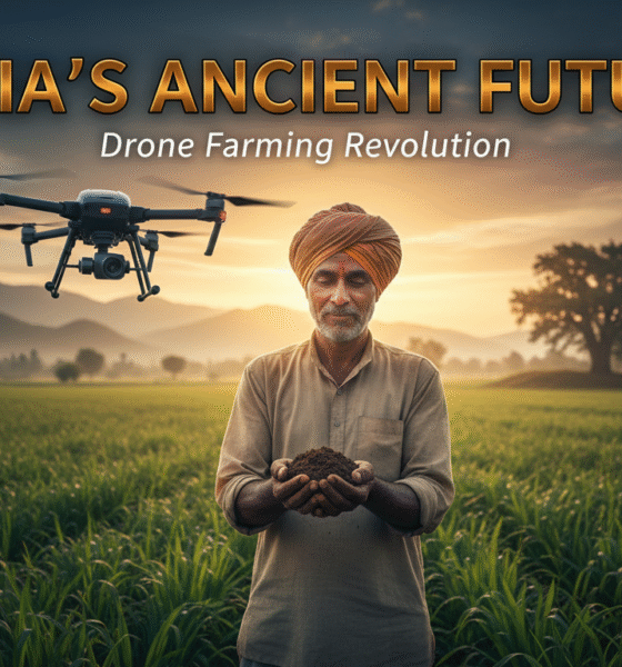 Farmer operating a drone to monitor crops, leveraging advanced technology for efficient and sustainable farming practices.