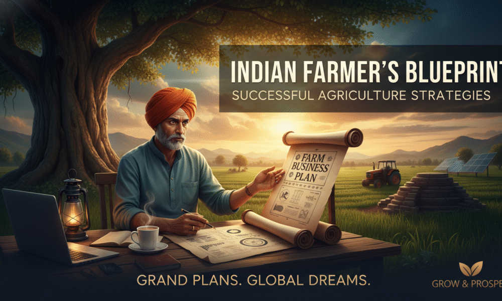 Farmer writing a comprehensive farm business plan, outlining goals and strategies for a successful agriculture business