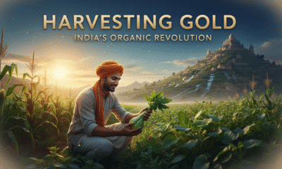 Young farmer inspecting organic vegetables in 2025, using sustainable farming practices