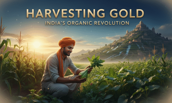 Young farmer inspecting organic vegetables in 2025, using sustainable farming practices