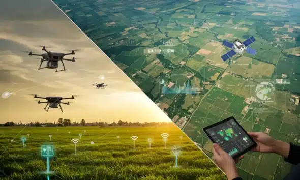 Satellite data for farmland health monitoring showing NDVI crop analysis