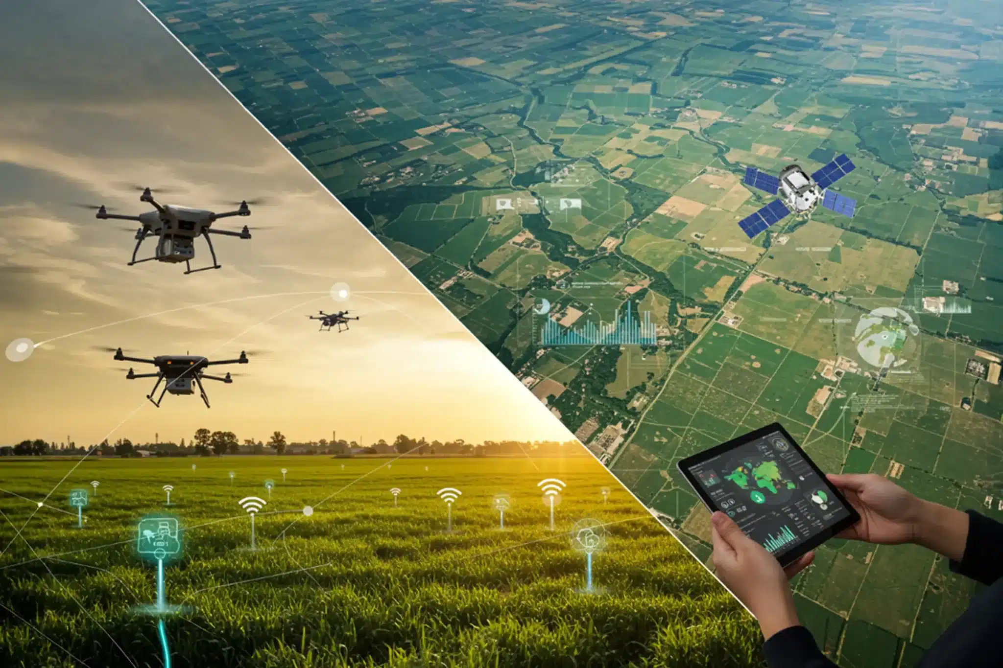 Satellite data for farmland health monitoring showing NDVI crop analysis