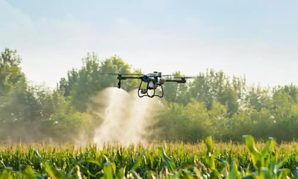 drone technology in agriculture crop spraying using drone over farm field