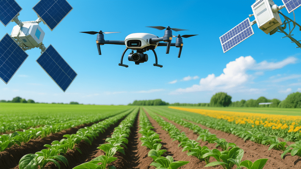  Farmer using satellite imagery for crop health monitoring and precision agriculture