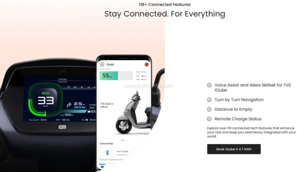 TVS iQube S features digital display battery range smart scooter India
